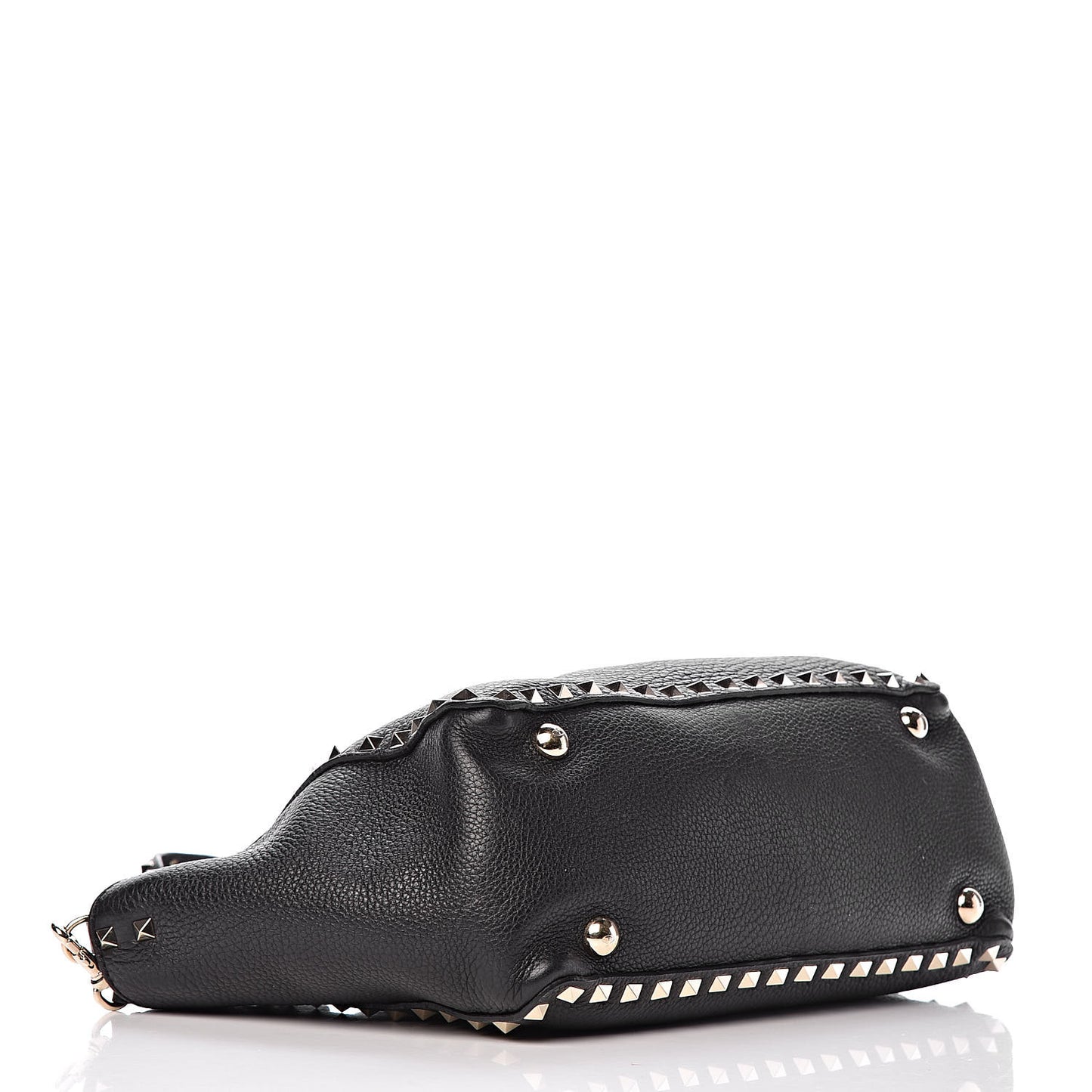 Grained Calfskin Small Rockstud Tote Black