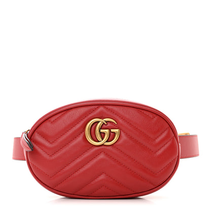 Gucci Calfskin Matelasse GG Marmont Belt Bag 85 34 Hibiscus Red 1 of 12