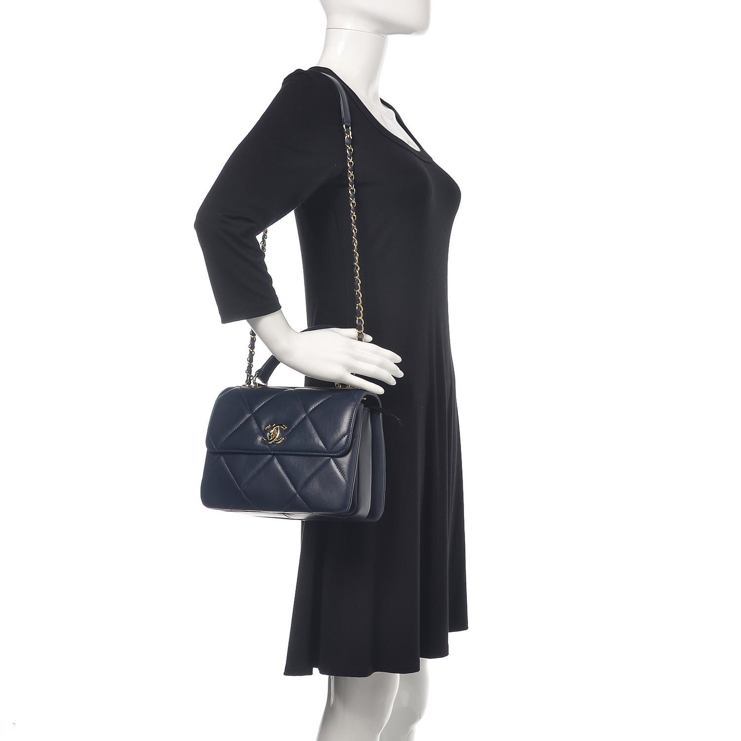 Lambskin Quilted Small Trendy CC Flap Dual Handle Bag Navy