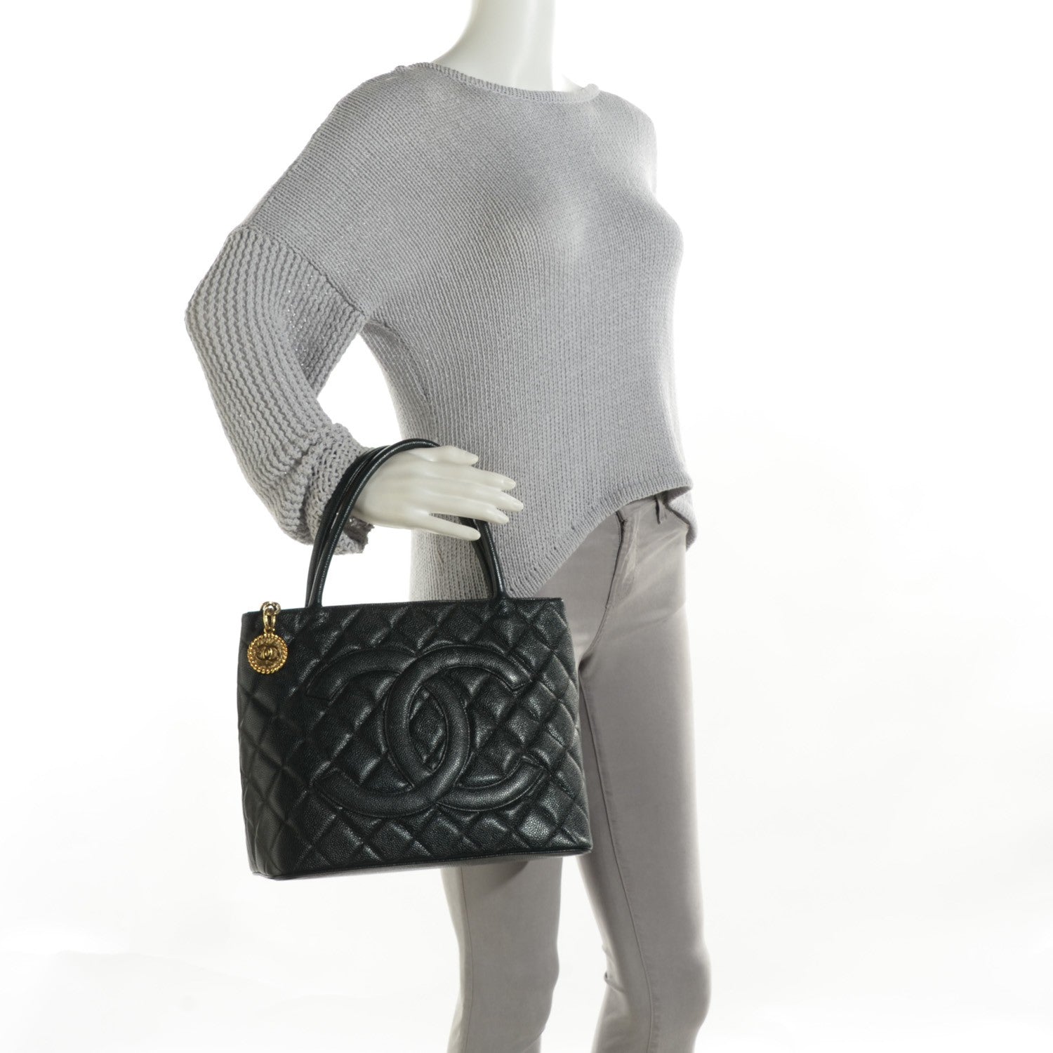 Chanel Caviar Quilted Medallion Tote Dark Green 2 of 7