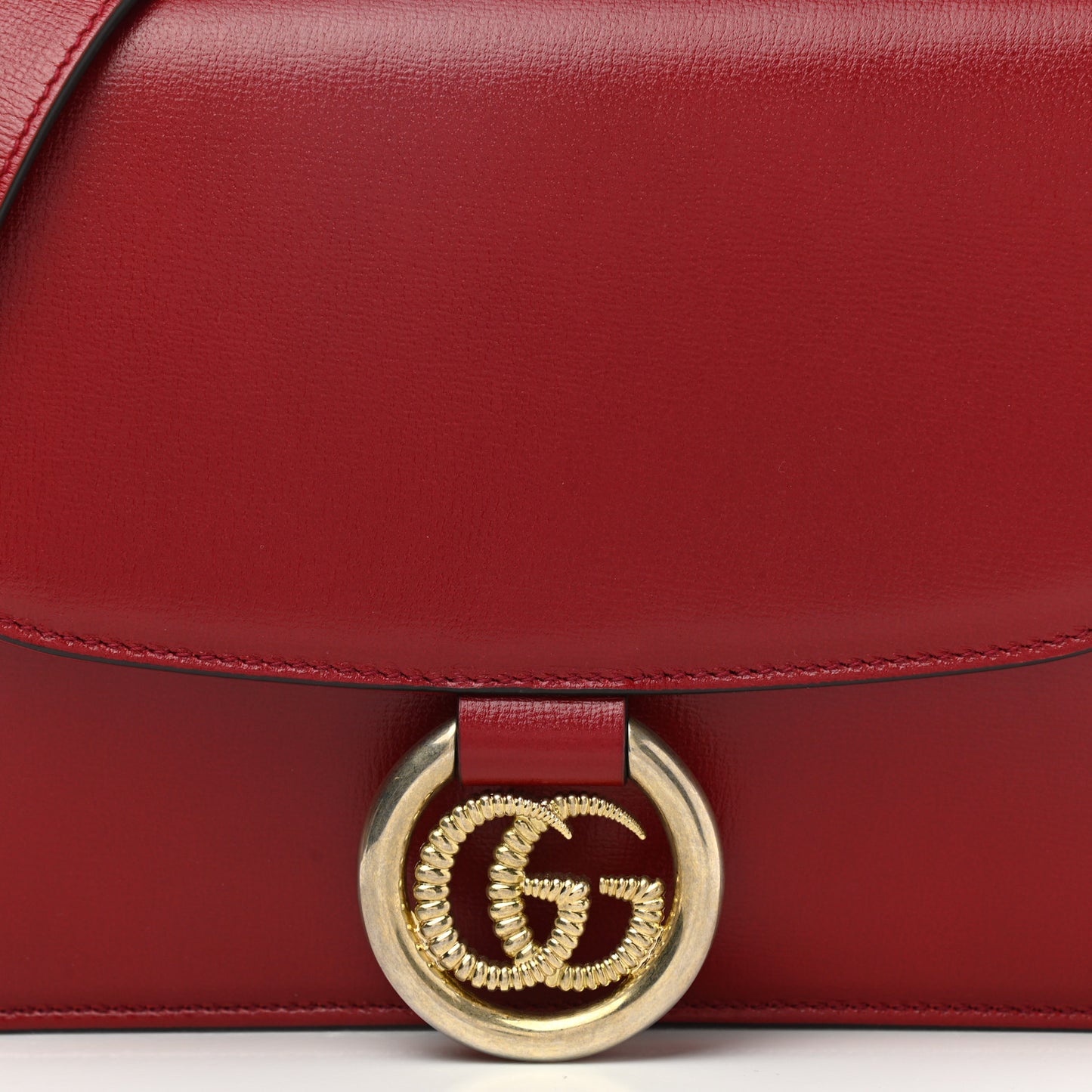 Textured Calfskin Small Torchon GG Ring Shoulder Bag New Cherry Red