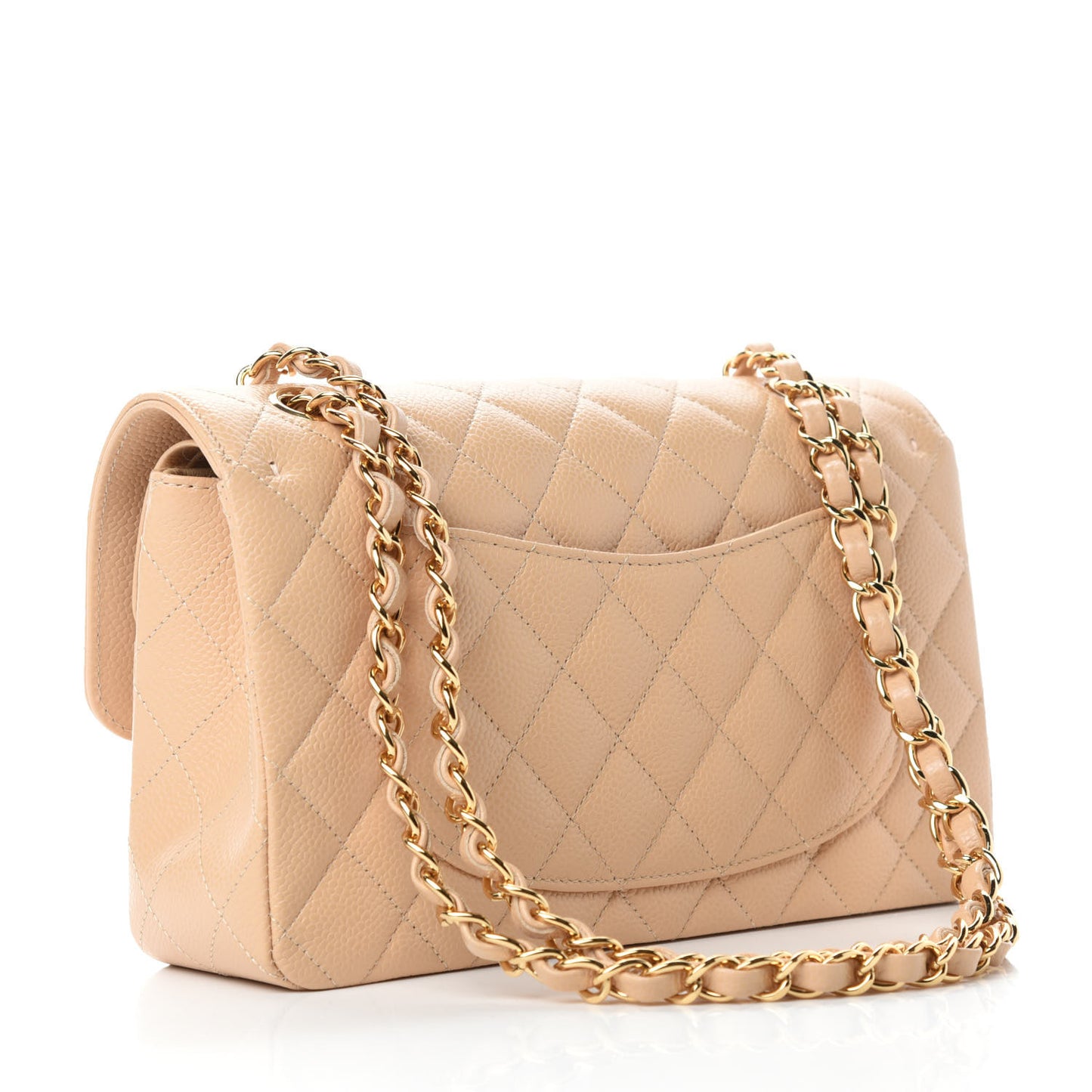 Caviar Quilted Small Double Flap Beige