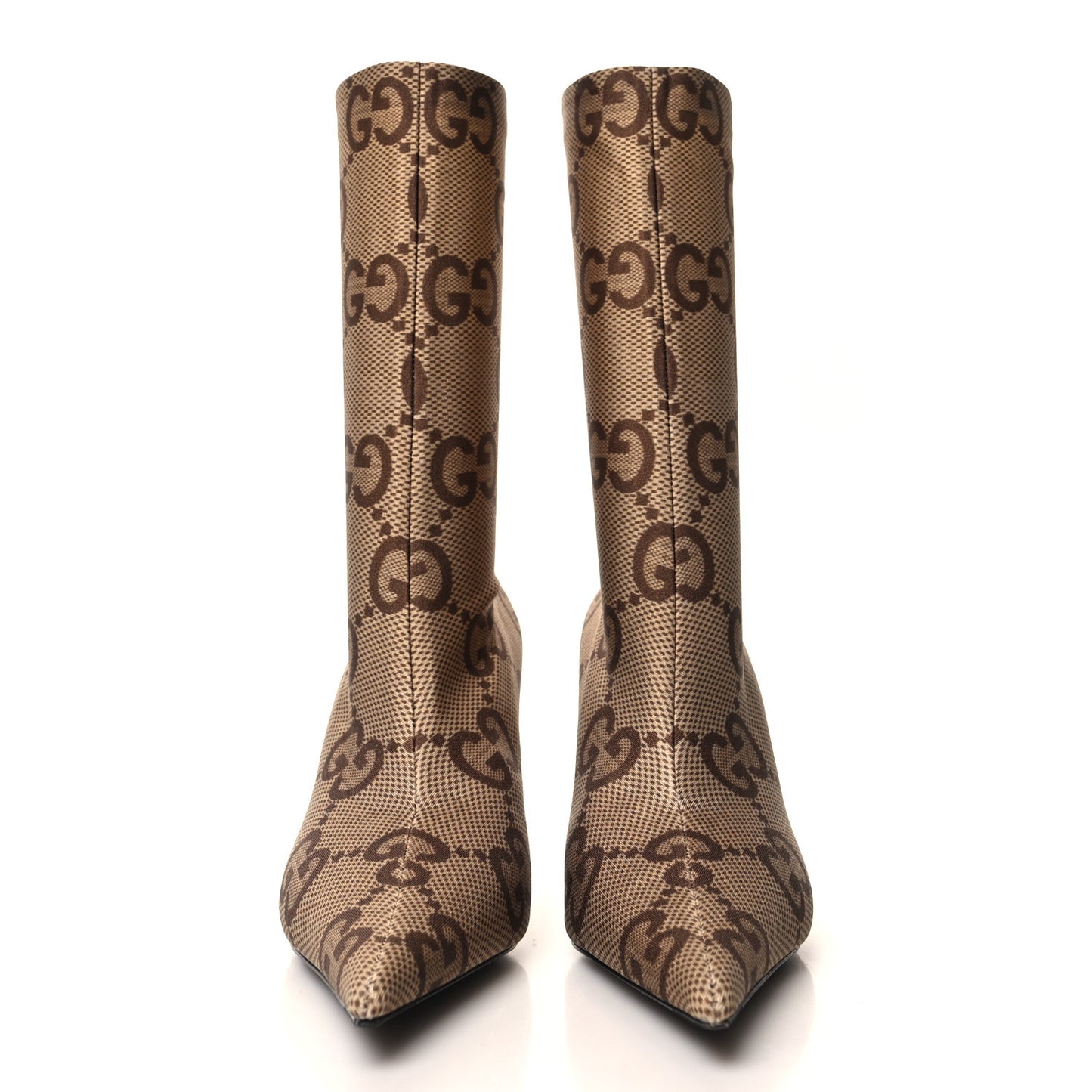 X GUCCI Jersey Maxi GG Monogram Crepe Knife Booties 37 Camel Ebony