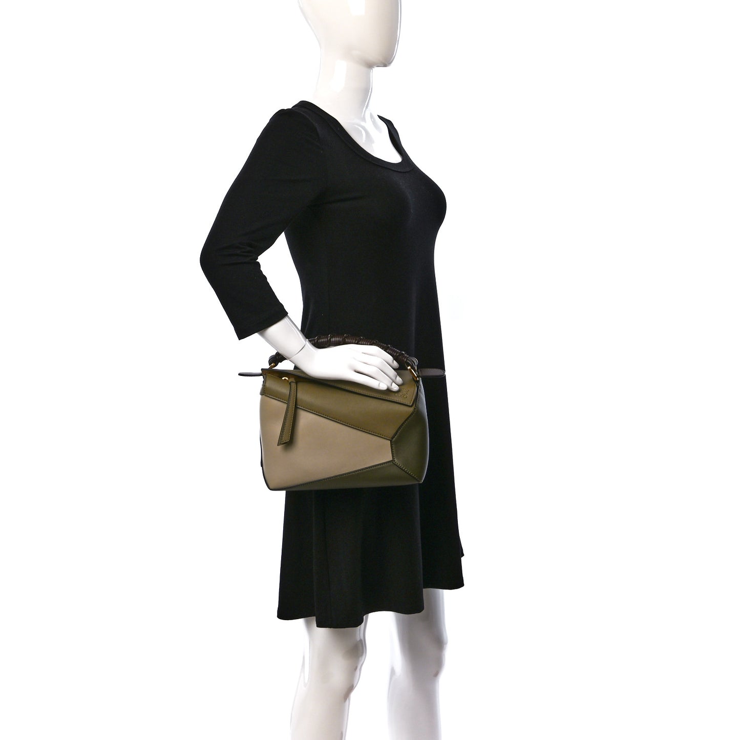 Calfskin Small Puzzle Edge Bag Laurel Green Light Oat