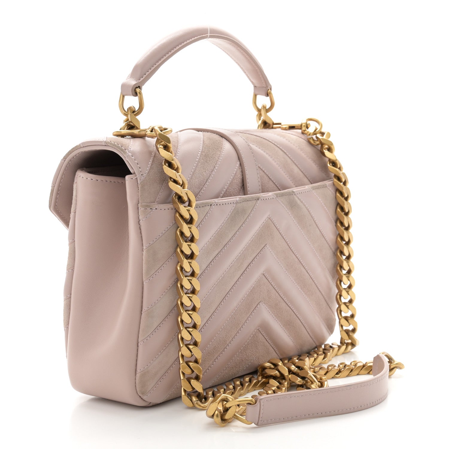 Saint Laurent Calfskin Suede Matelasse Chevron Medium Monogram College Bag Rose Poudre 3 of 11