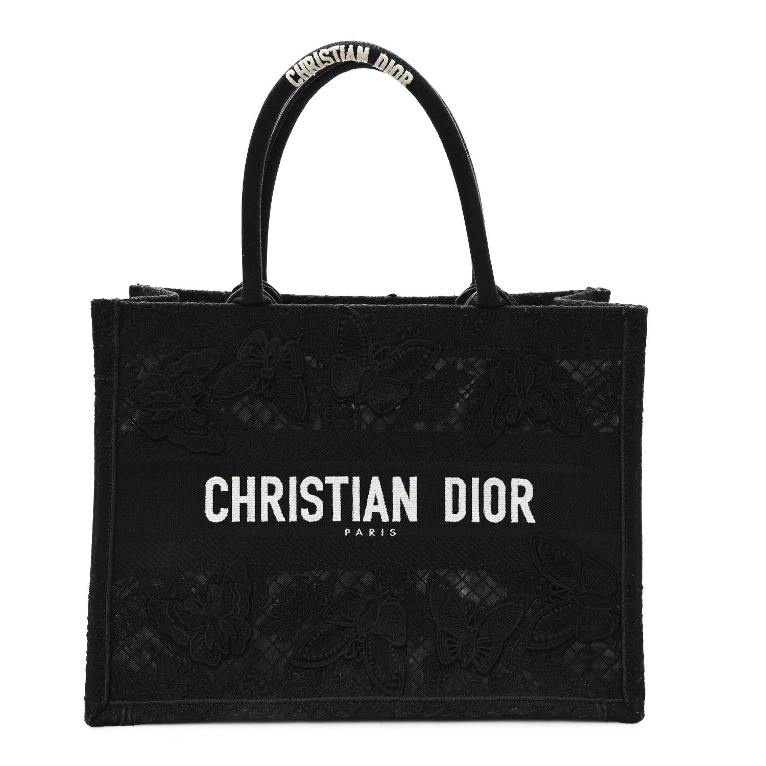 Christian Dior Embroidered 3D Macrame D-Lace Butterfly Medium Book Tote Black Multicolor 1 of 10