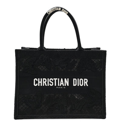 Christian Dior Embroidered 3D Macrame D-Lace Butterfly Medium Book Tote Black Multicolor 1 of 10