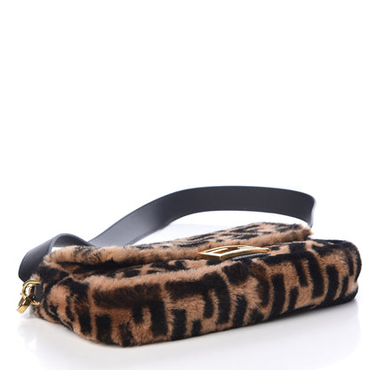 Fendi Shearling Vitello Dolce Macro FF 1974 Baguette Tobacco Black 5 of 11