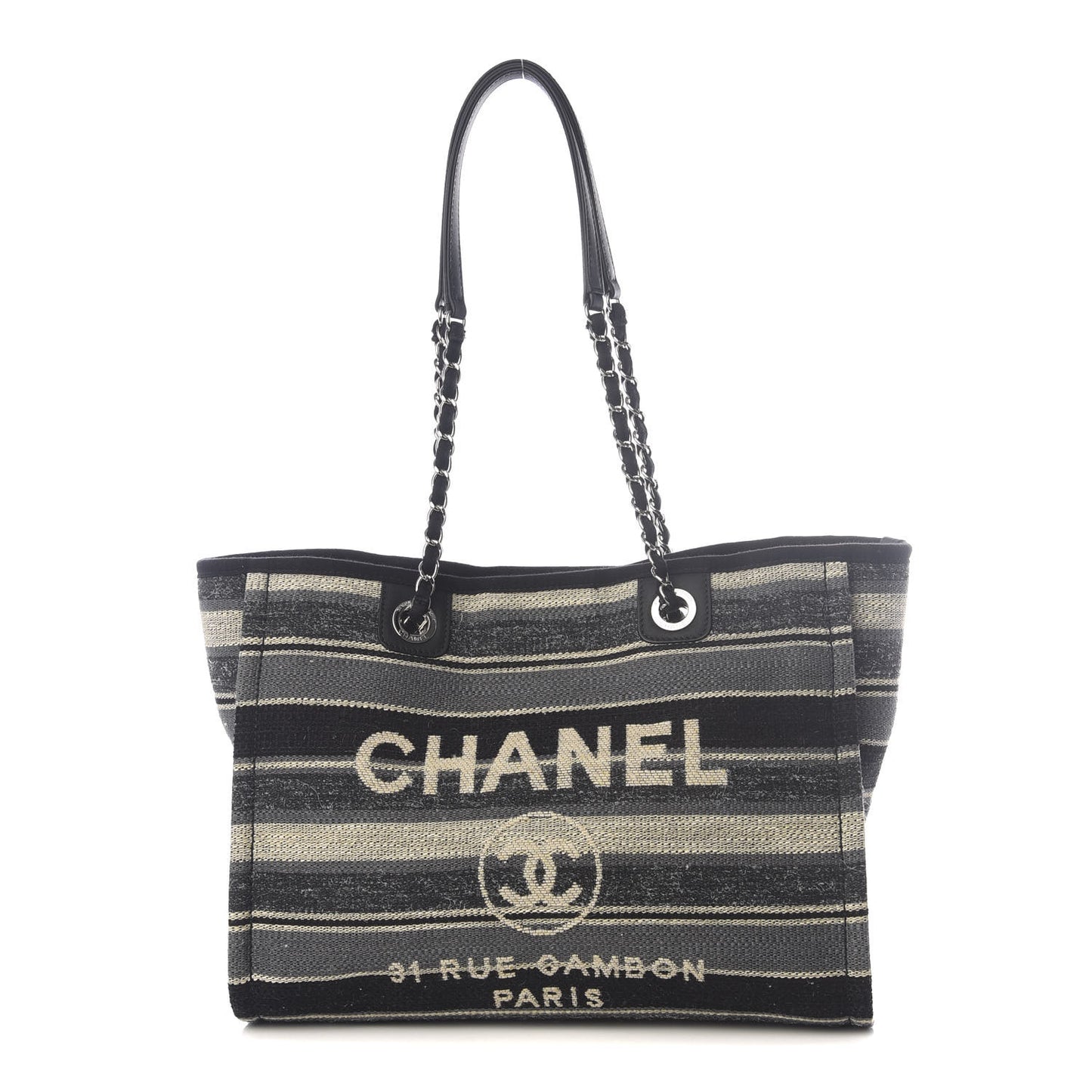 Striped Canvas Small Deauville Tote Dark Grey
