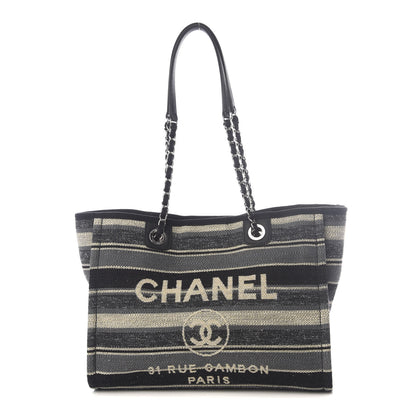 Chanel Striped Canvas Small Deauville Tote Dark Grey 1 of 8