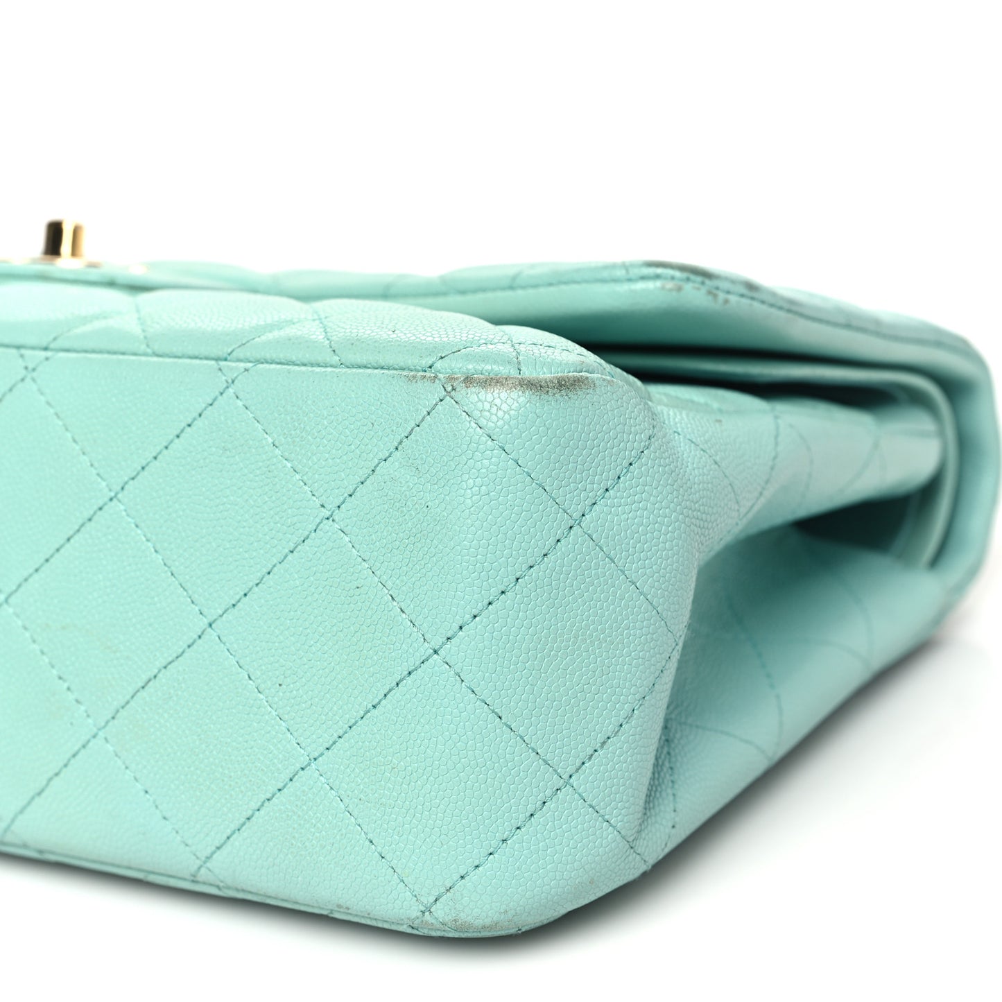 Caviar Quilted Jumbo Double Flap Light Green