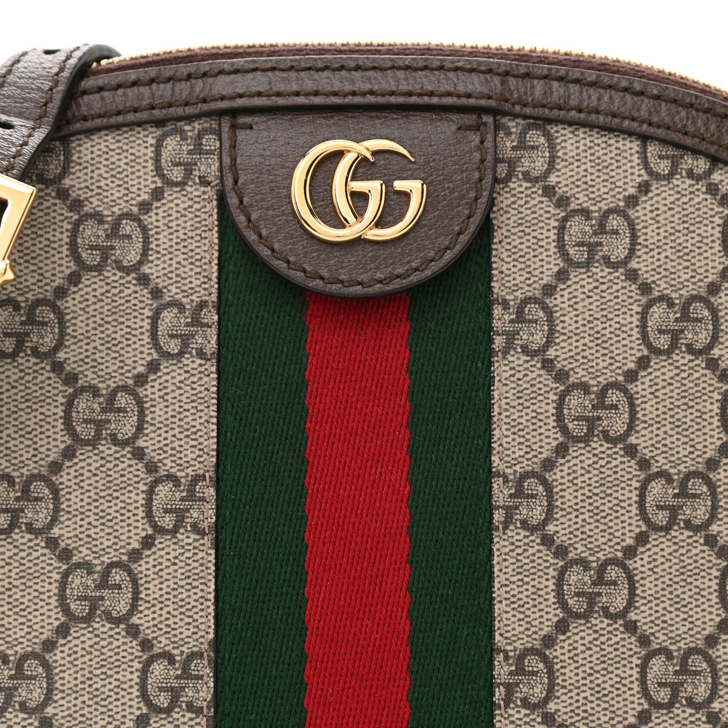 GG Supreme Monogram Textured Dollar Calfskin Web Small Ophidia Dome Shoulder Bag Beige Ebony New Acero