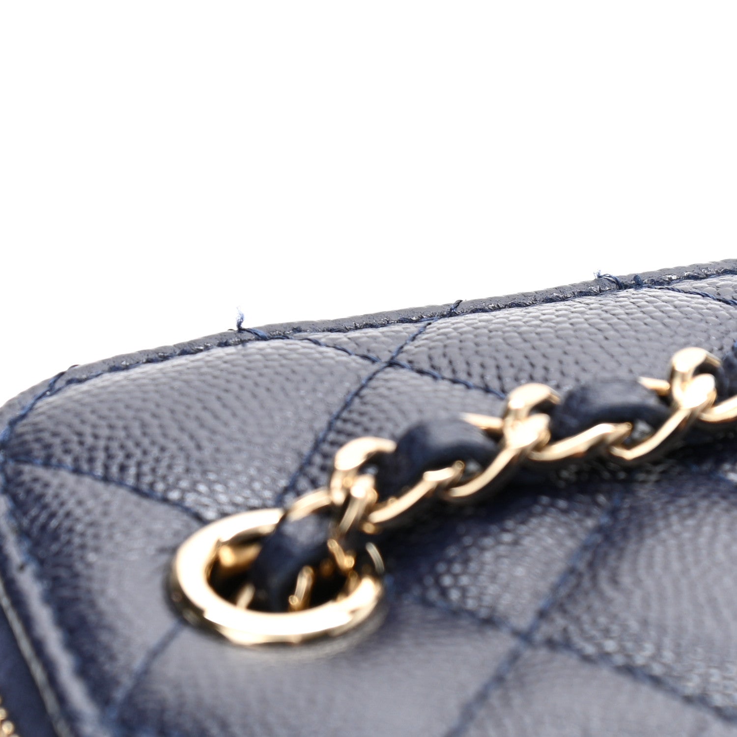 Chanel Caviar Quilted Mini Vanity Case With Chain Navy Blue 13 of 14