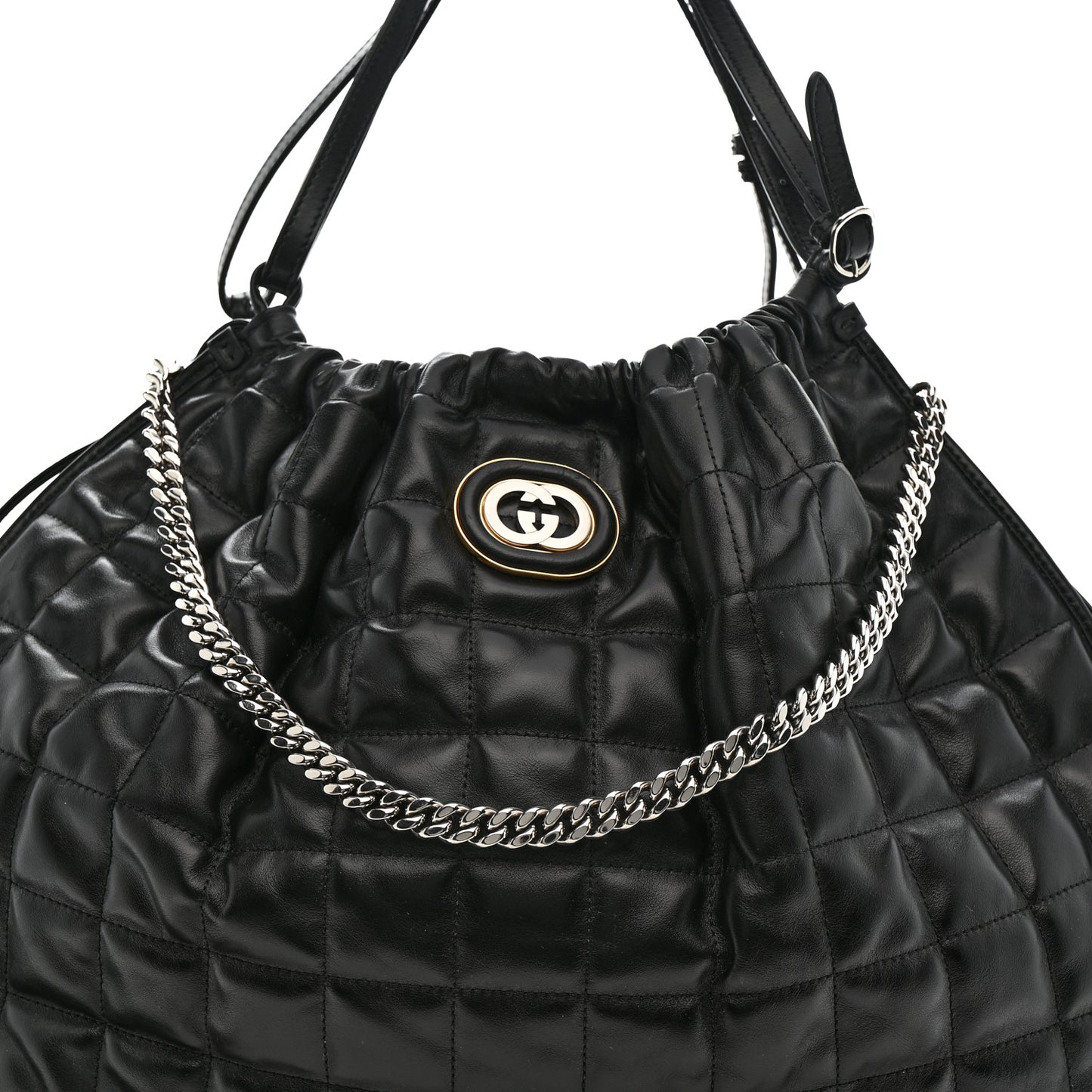 Calfskin Quilted Large Deco Tote Bag Black