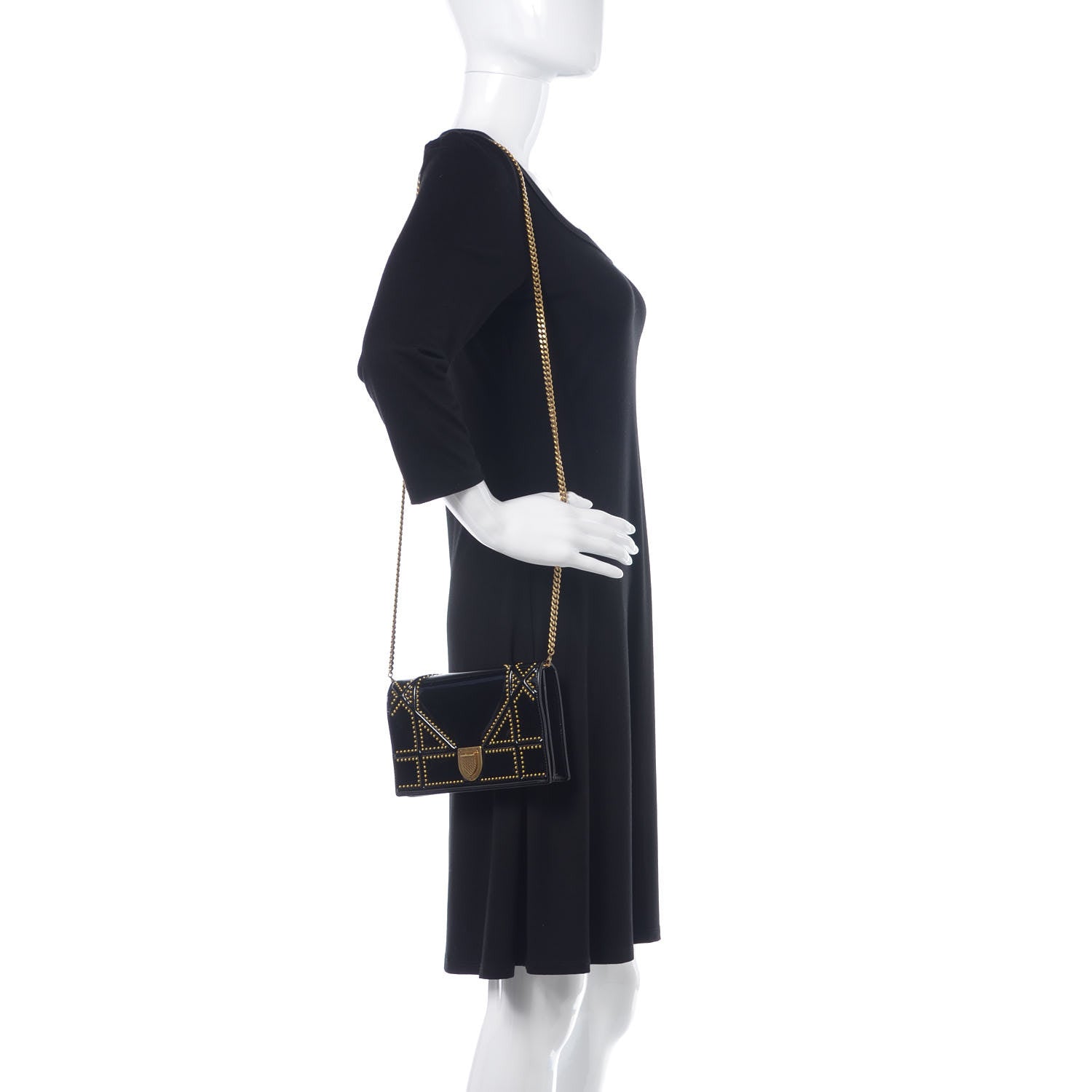 Christian Dior Patent Studded Diorama Wallet on Chain Pouch Black 2 of 10