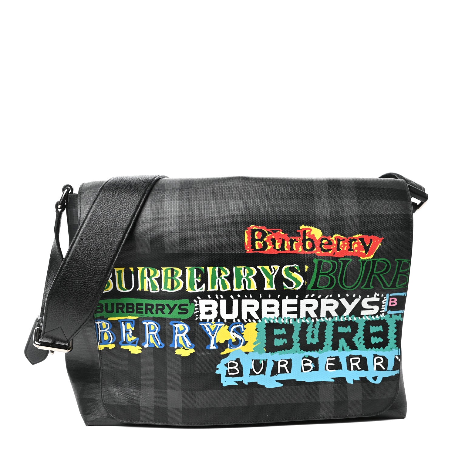 Burberry Smoked Check Logo Graphic Burleigh Messenger Bag Black 1 of 8