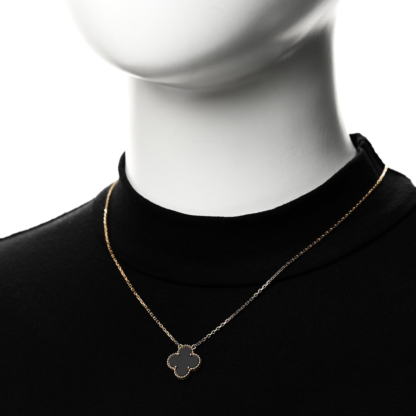 18K Yellow Gold Black Onyx Vintage Alhambra Pendant Necklace