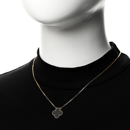 Van Cleef & Arpels 18K Yellow Gold Black Onyx Vintage Alhambra Pendant Necklace 2 of 7