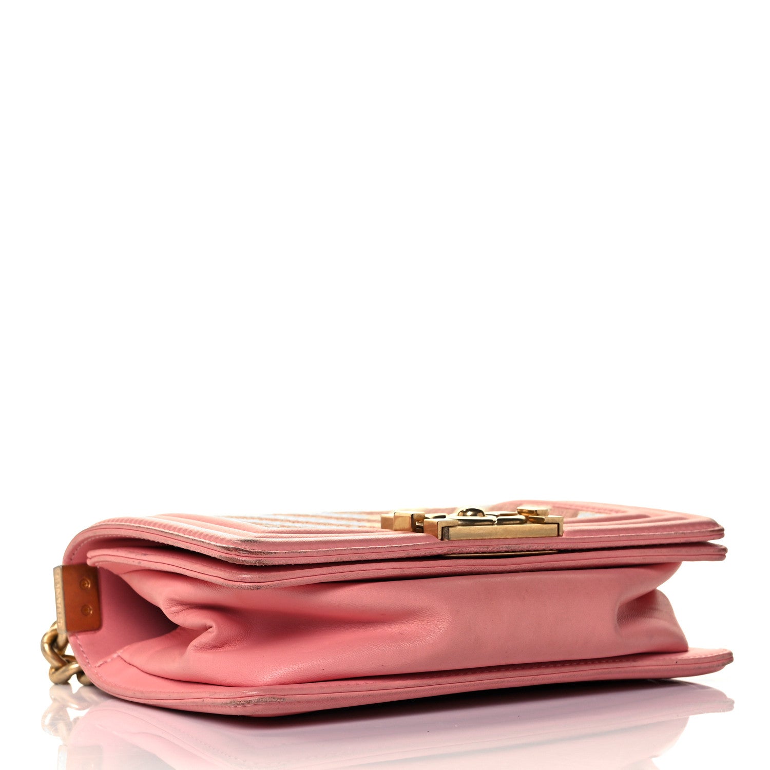 Chanel Fabric Chevron Braided Small Boy Flap Pink Ivory 4 of 13