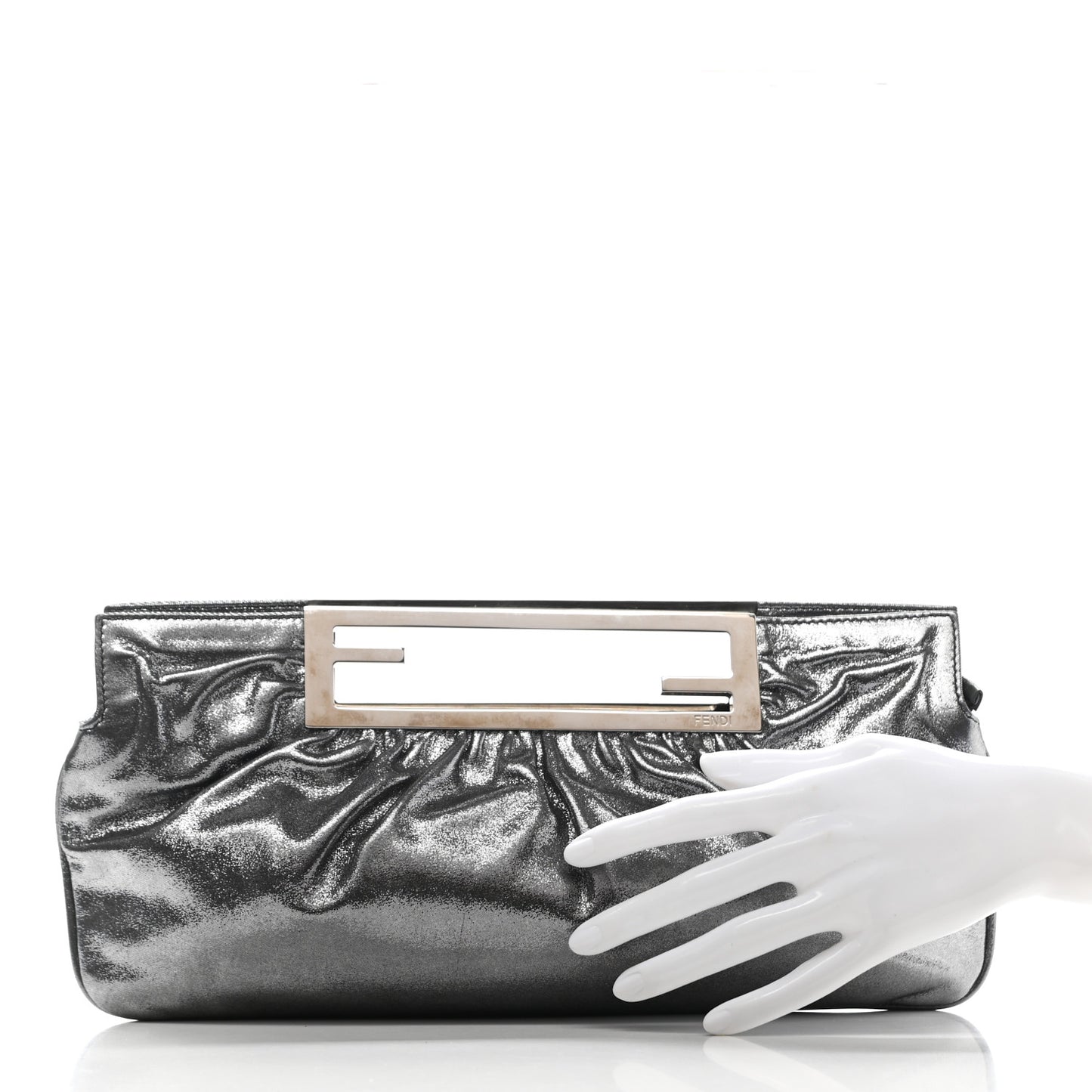 Metallic Lurex FF Cutout Baguette Clutch Silver