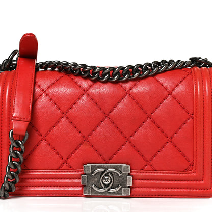 Chanel Calfskin Quilted Double Stitch Medium Boy Flap Red 10 of 12