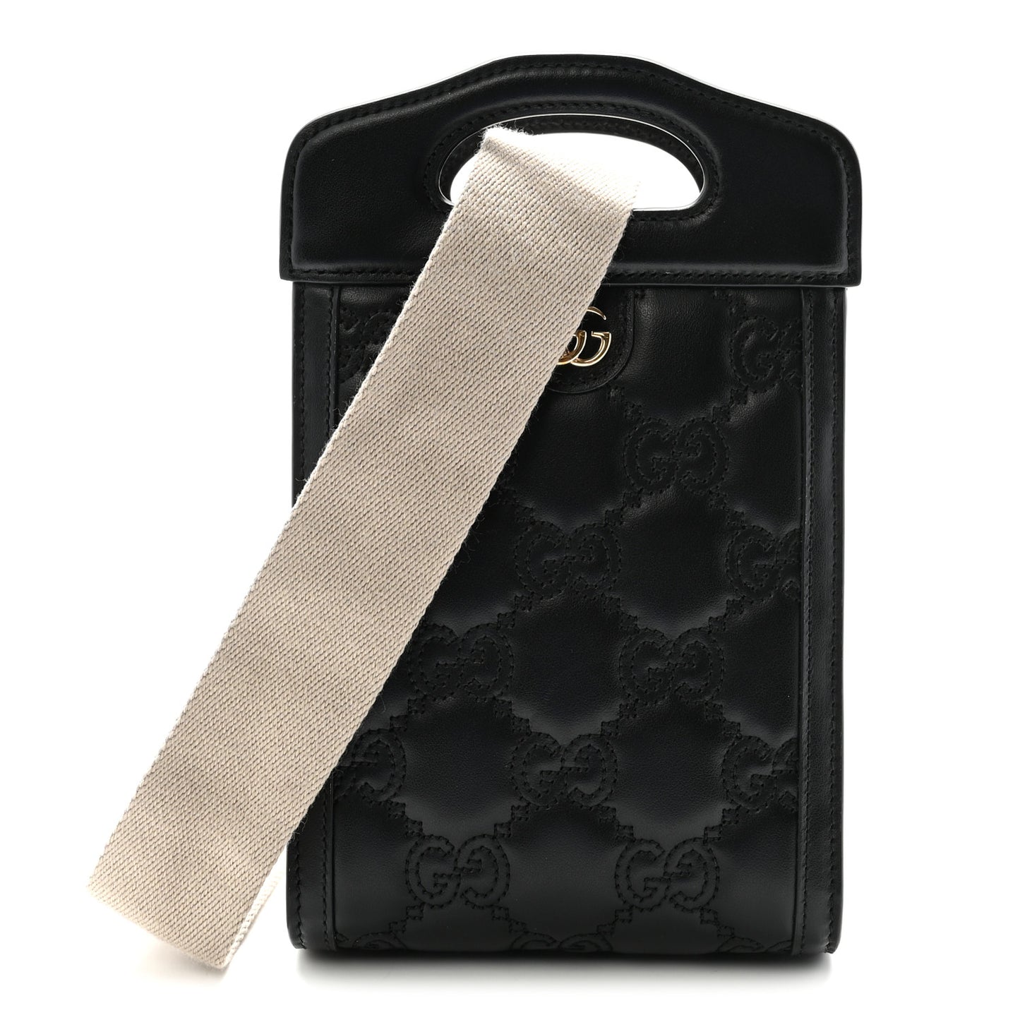 Calfskin GG Matelasse Mini Top Slip Handle Crossbody Bag Black Natural