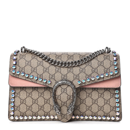 Gucci GG Supreme Monogram Suede Crystal Small Dionysus Shoulder Bag Beige Ebony Light Peonia 1 of 12