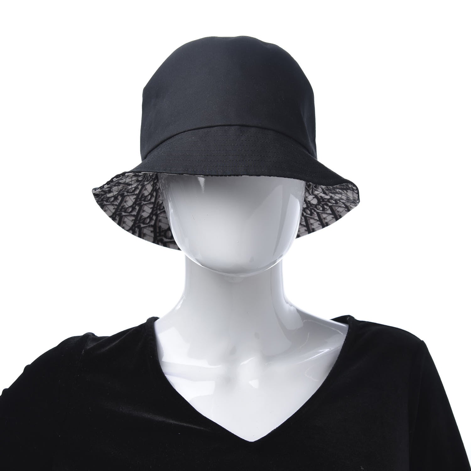 Christian Dior Polyester Cotton Oblique Teddy-D Brim Bucket Hat 58 Black 2 of 7