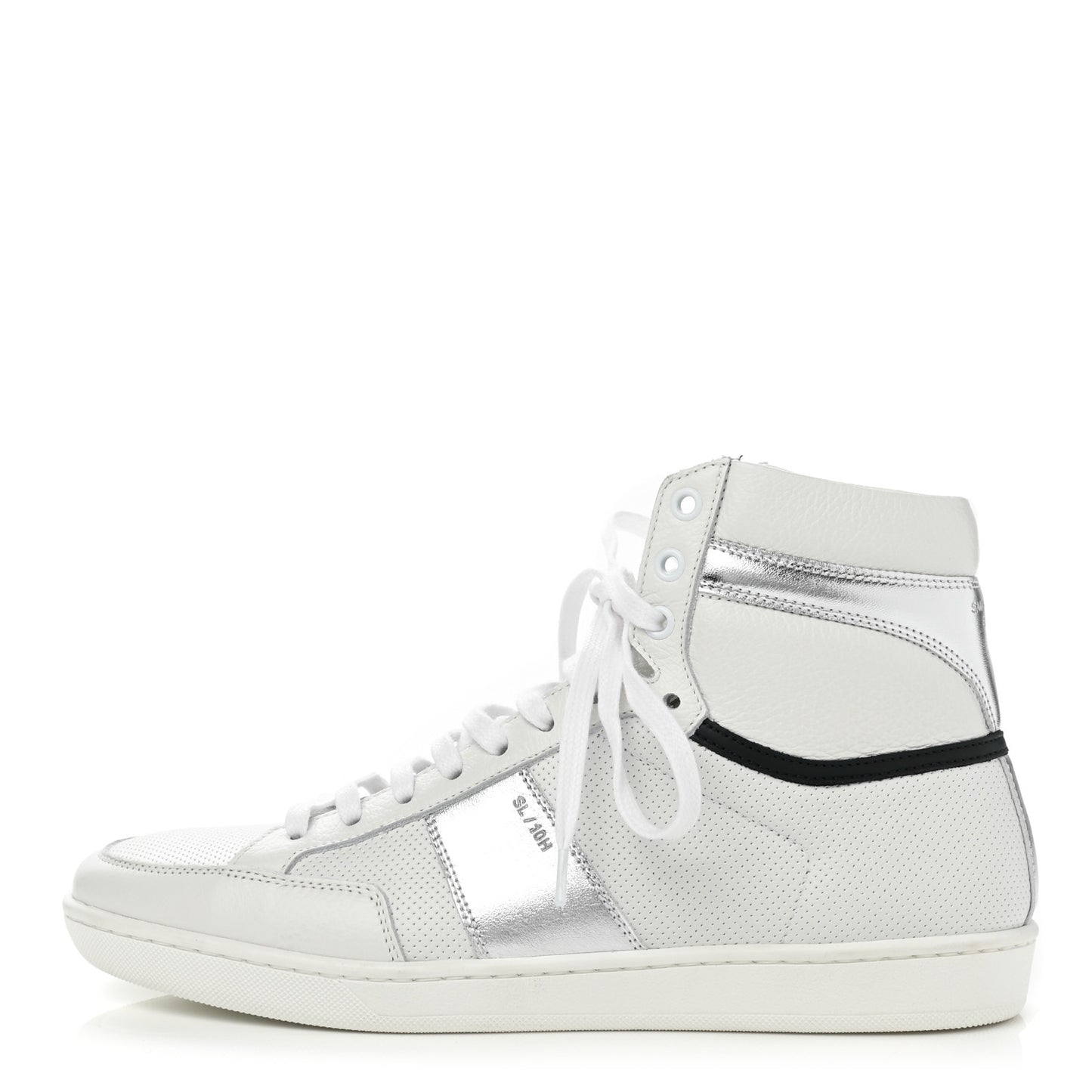 Metallic Calfskin Mens Perforated Court Classic SL/10H High Top Sneakers 41 Silver