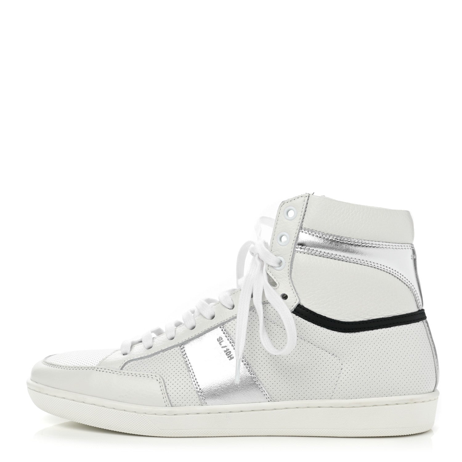 Saint Laurent Metallic Calfskin Mens Perforated Court Classic SL/10H High Top Sneakers 41 Silver 1 of 9