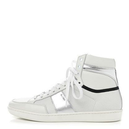 Saint Laurent Metallic Calfskin Mens Perforated Court Classic SL/10H High Top Sneakers 41 Silver 1 of 9