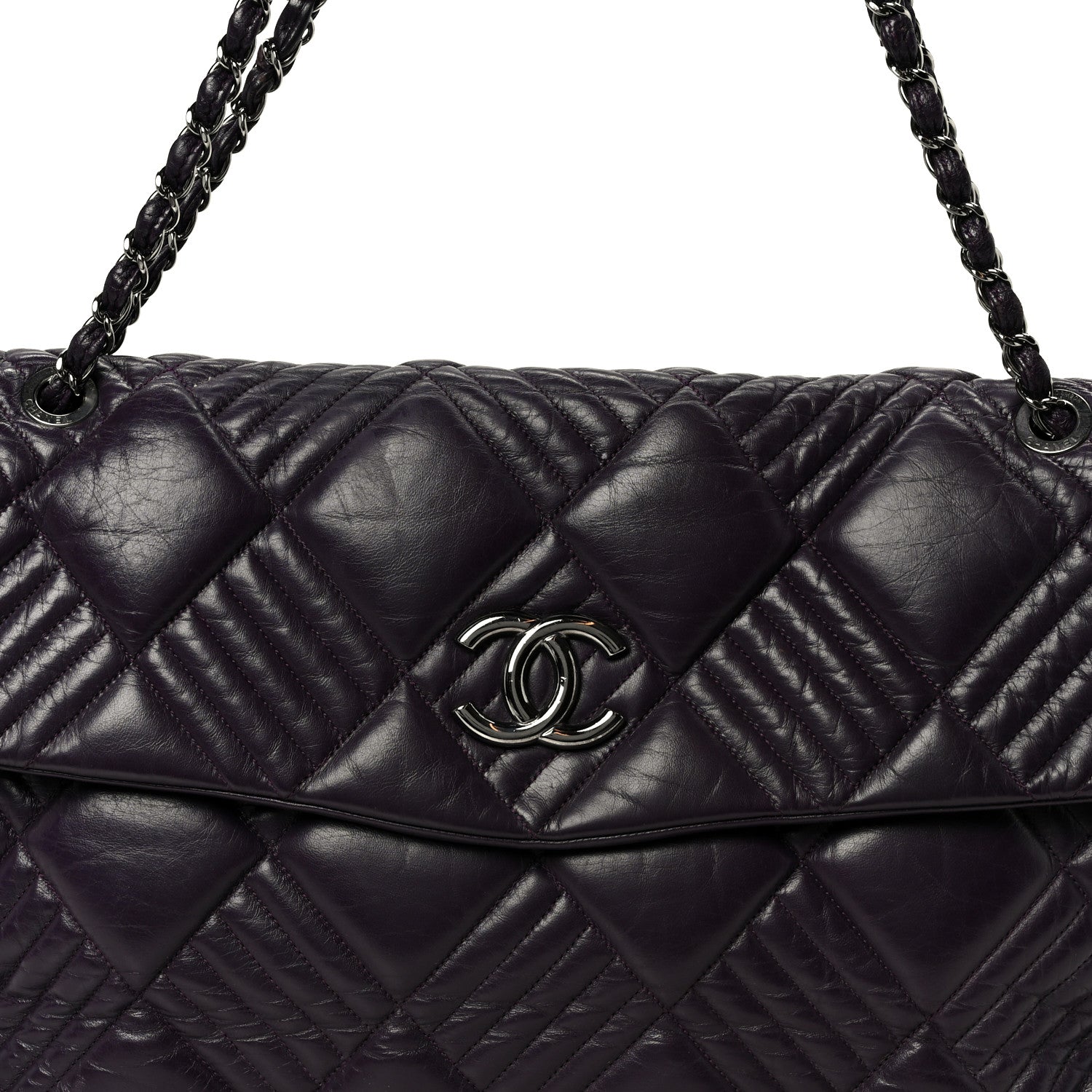 Chanel Lambskin In And Out XL Maxi Flap Dark Purple 9 of 11