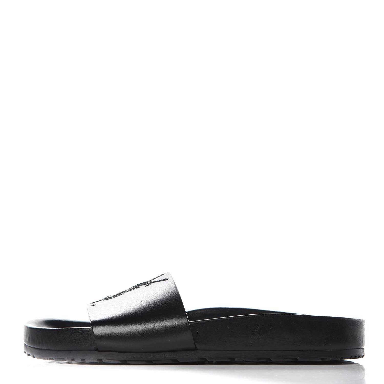 Saint Laurent Calfskin Monogram Jimmy Joan Slide Sandals 37 Black 1 of 8