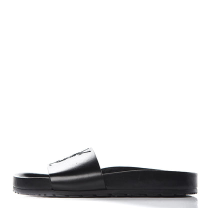 Saint Laurent Calfskin Monogram Jimmy Joan Slide Sandals 37 Black 1 of 8