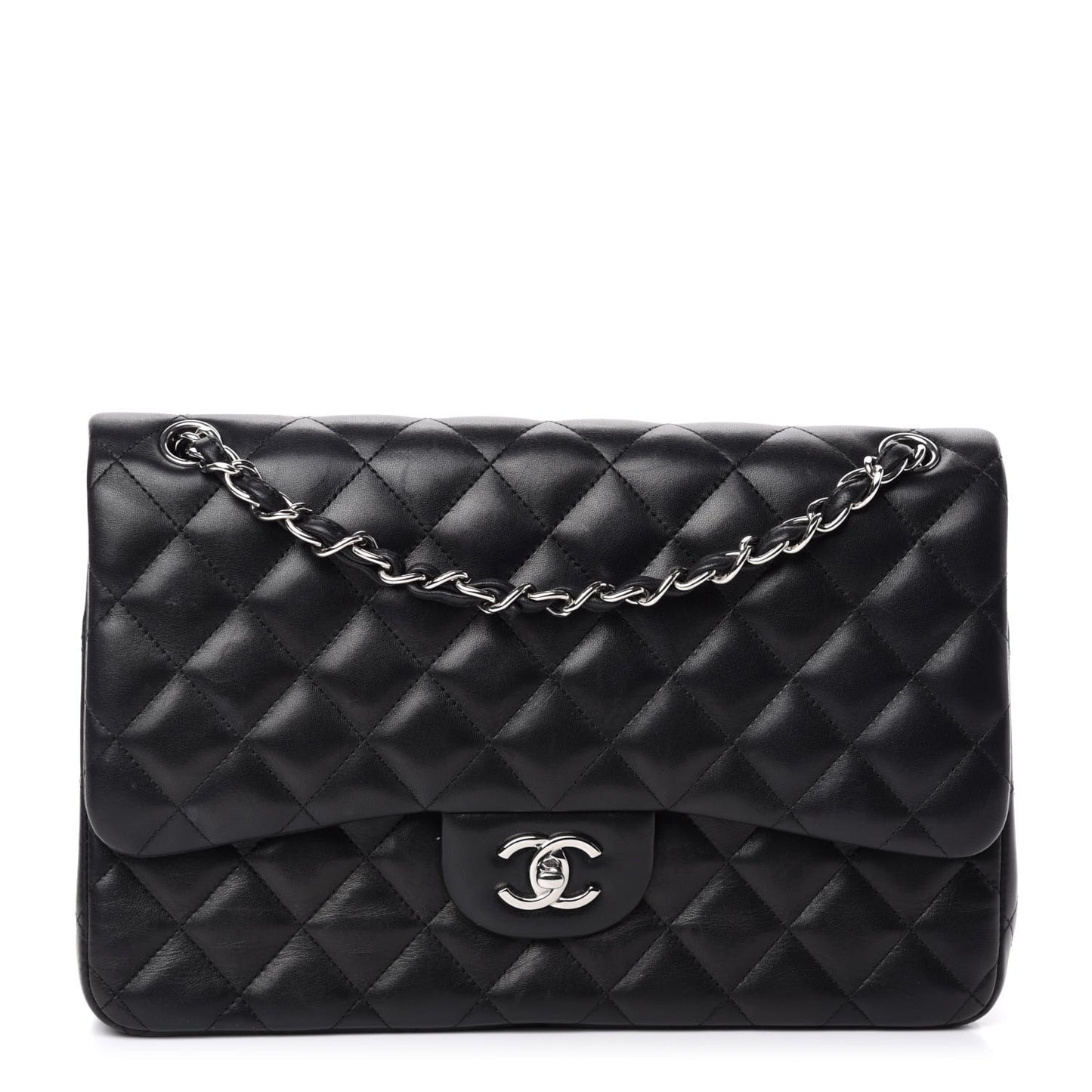 Lambskin Quilted Jumbo Double Flap Black