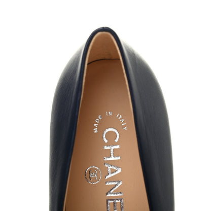 Chanel Lambskin Grosgrain Cap Toe Ballerina Flats 36 Navy Black 6 of 8