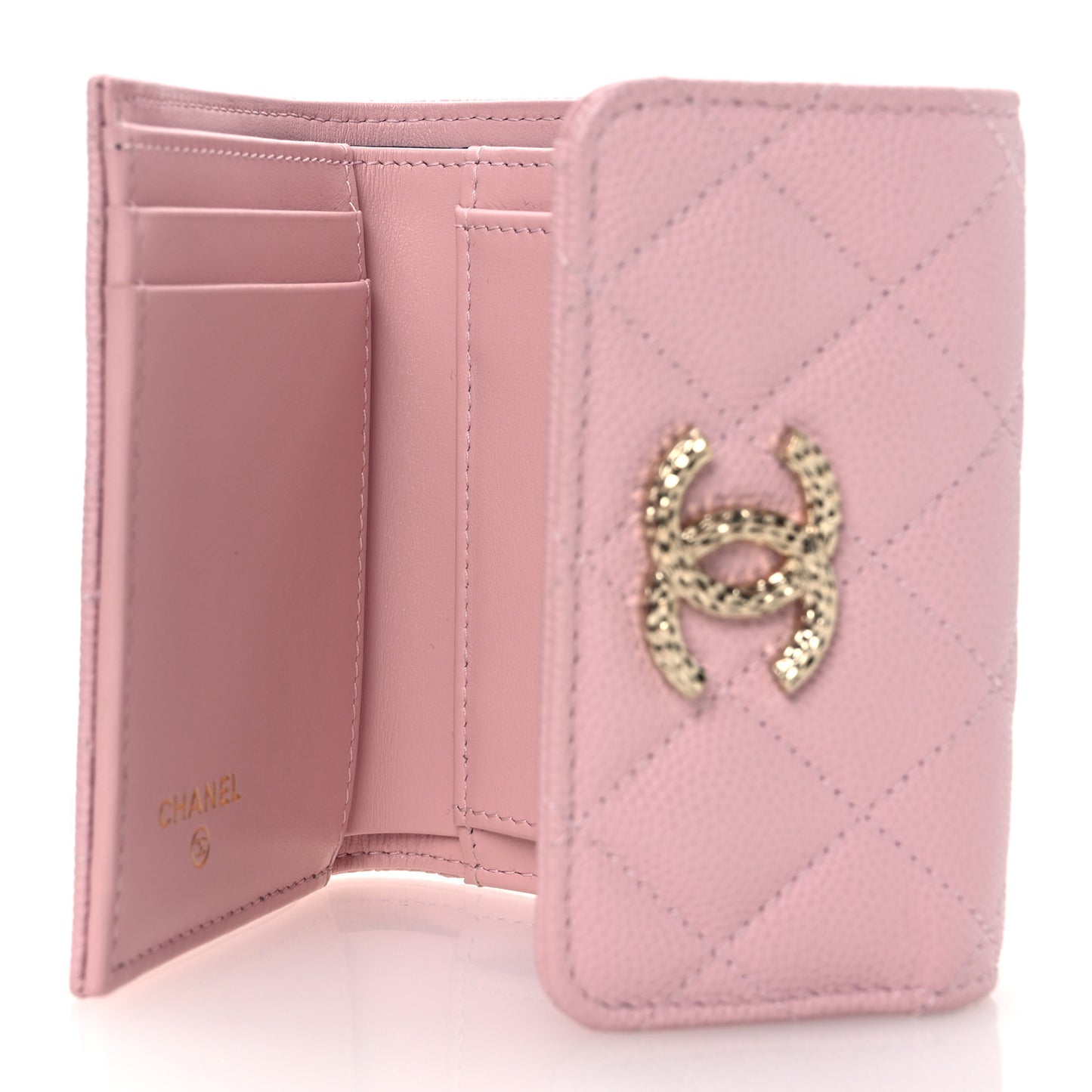 Caviar Quilted Textured CC Flap Card Holder Light Pink