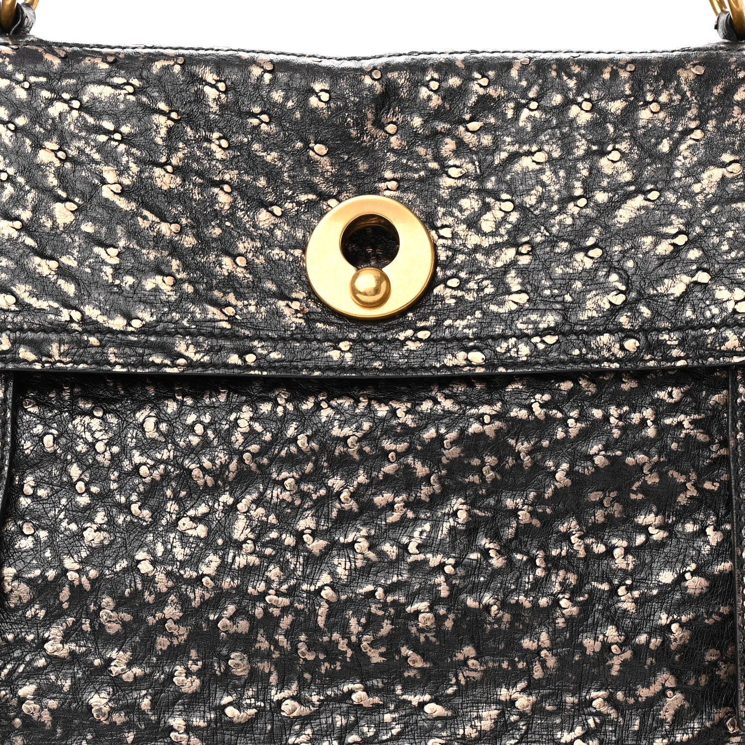 Saint Laurent Ostrich Large Muse Two Black Gold 9 of 11