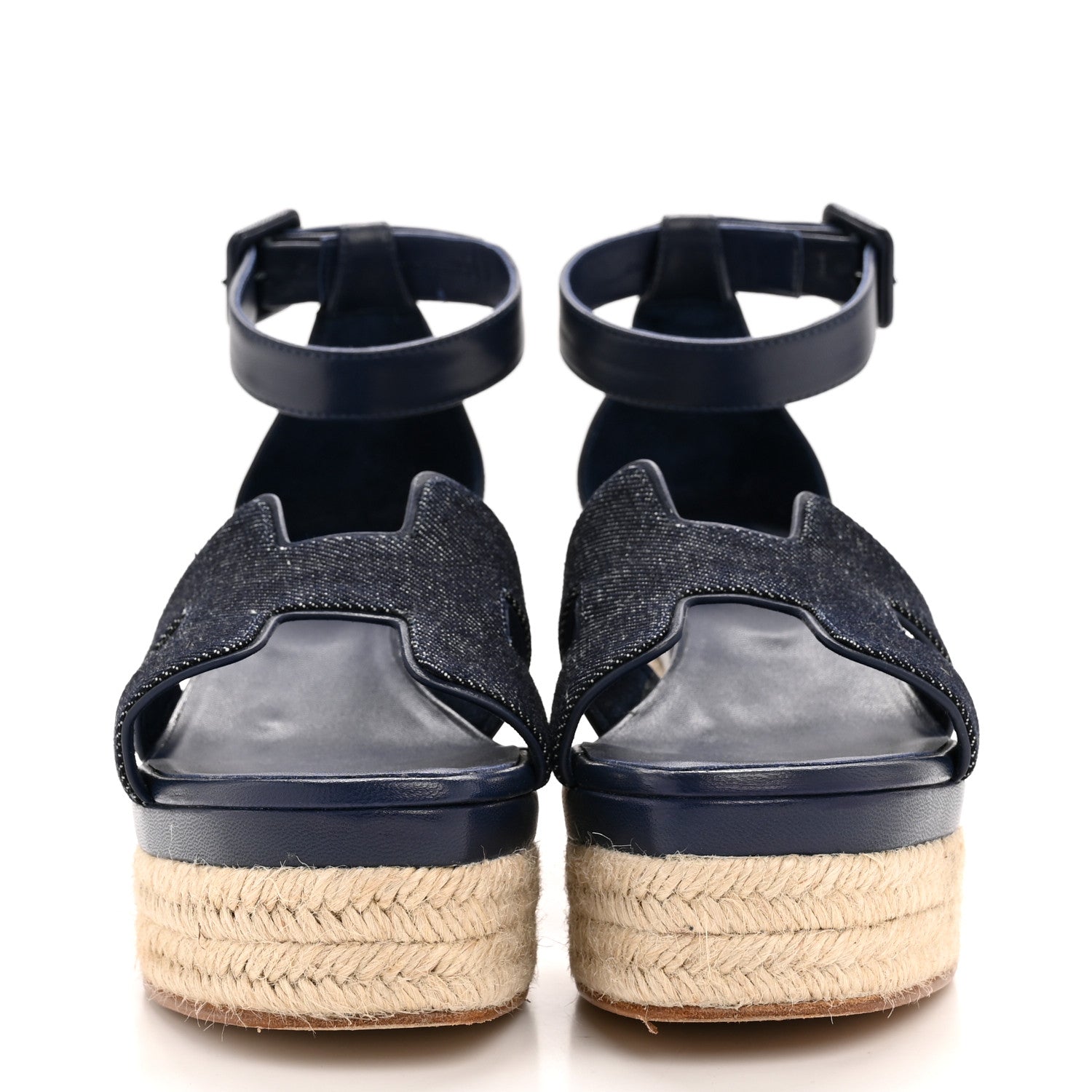 Hermes H Denim Goatskin Elda Espadrille Wedge Sandals 39 Bleu Brut