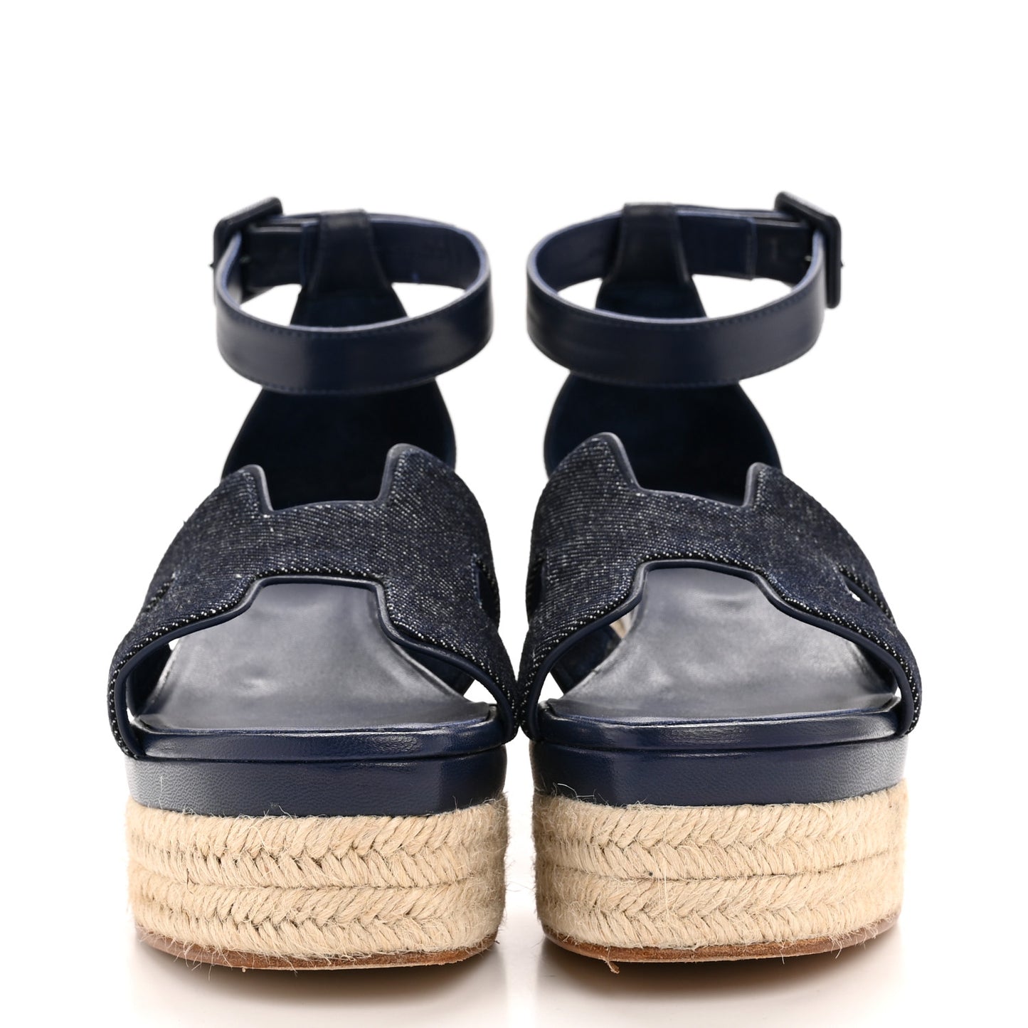H Denim Goatskin Elda Espadrille Wedge Sandals 39 Bleu Brut Bleu Obscur