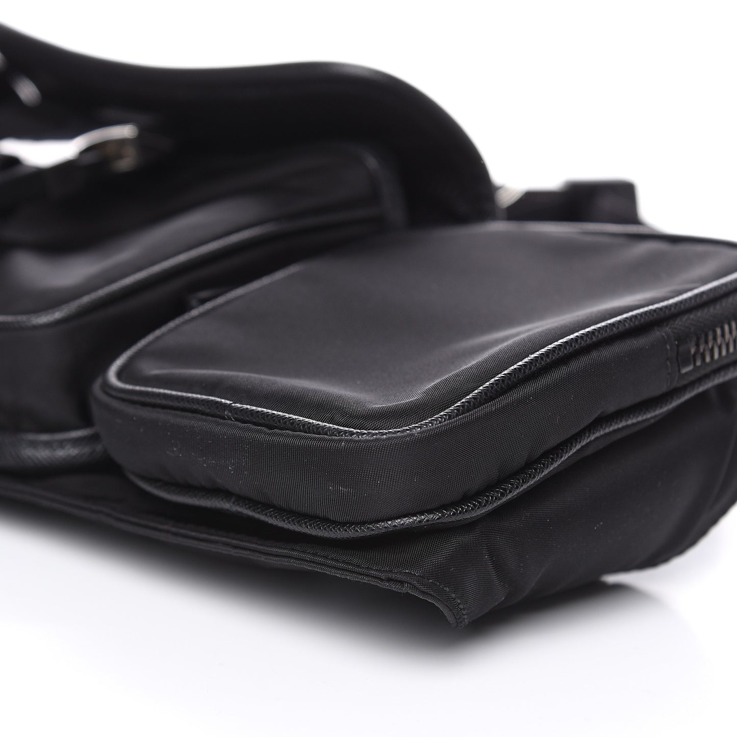 Tessuto Nylon Saffiano Marsupio Triple Pocket Belt Bag Black