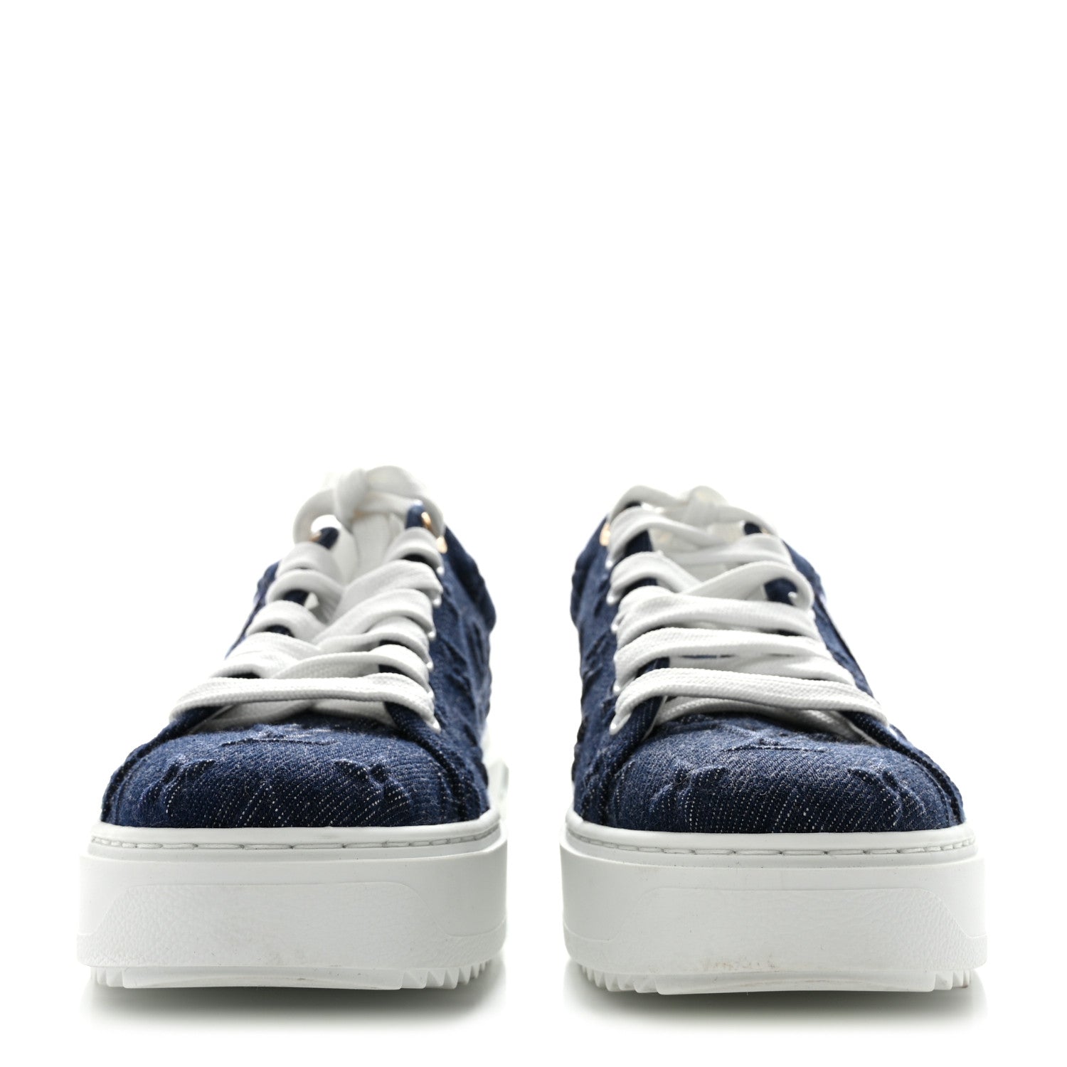 Louis Vuitton Denim Monogram Debossed Time Out Sneakers 37.5 Blue 2 of 9