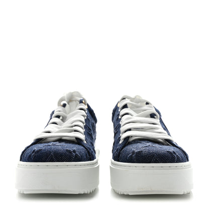 Louis Vuitton Denim Monogram Debossed Time Out Sneakers 37.5 Blue 2 of 9