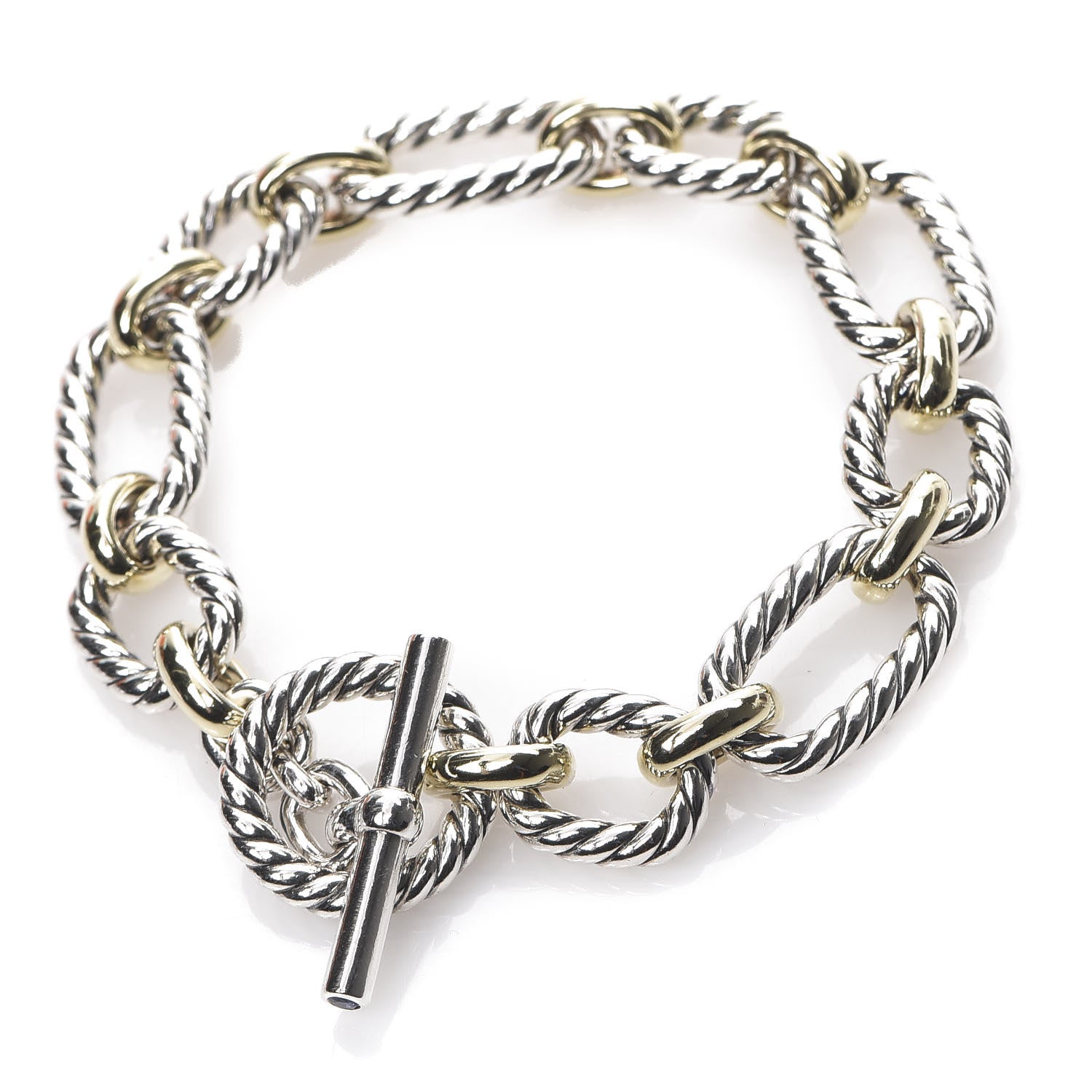 David Yurman Sterling Silver 18K Yellow Gold Blue Sapphire Cushion Link Bracelet 2 of 3