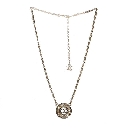 Chanel Crystal Pearl CC Medallion Necklace Light Gold 3 of 5