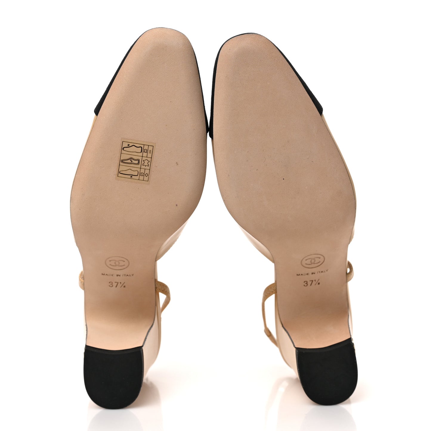 Goatskin Grosgrain Cap Toe CC Slingback Pumps 37.5 Beige Black