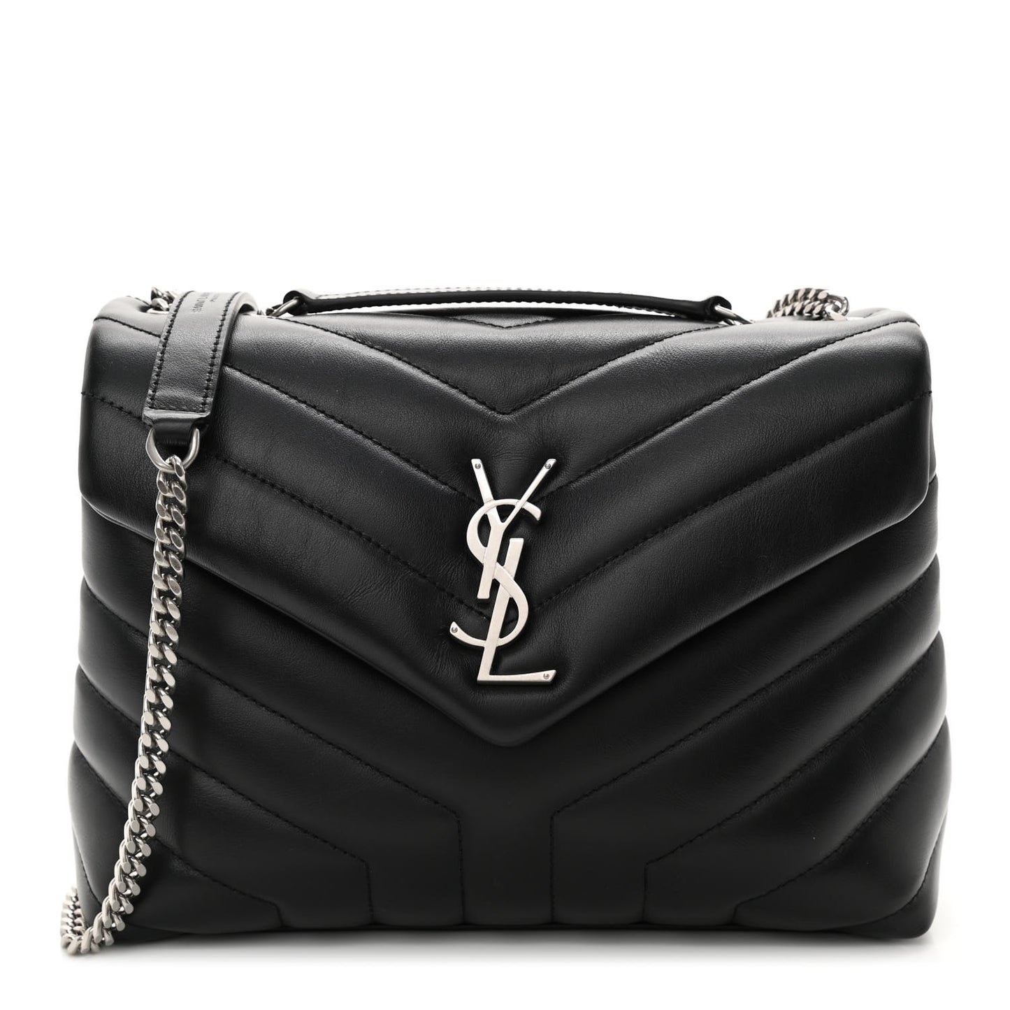 Calfskin Y Quilted Monogram Small Loulou Chain Satchel Black