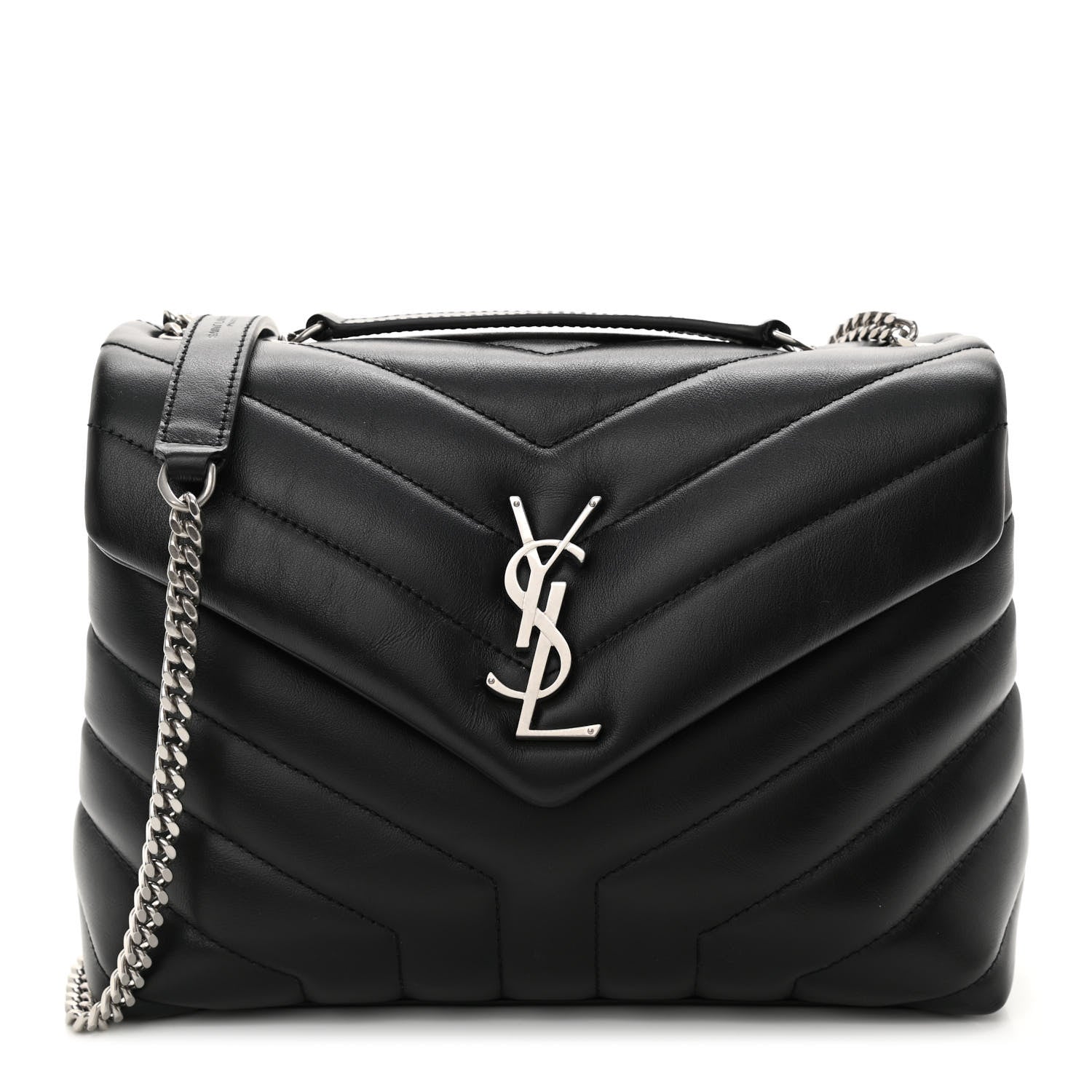Saint Laurent Calfskin Y Quilted Monogram Small Loulou Chain Satchel Black 1 of 7