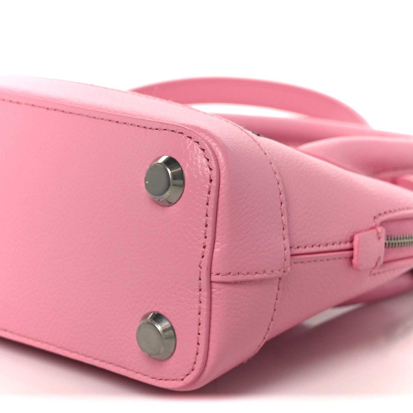 Signature Grained Calfskin Logo XXS Ville Top Handle Bag Rose Bubblegum Black