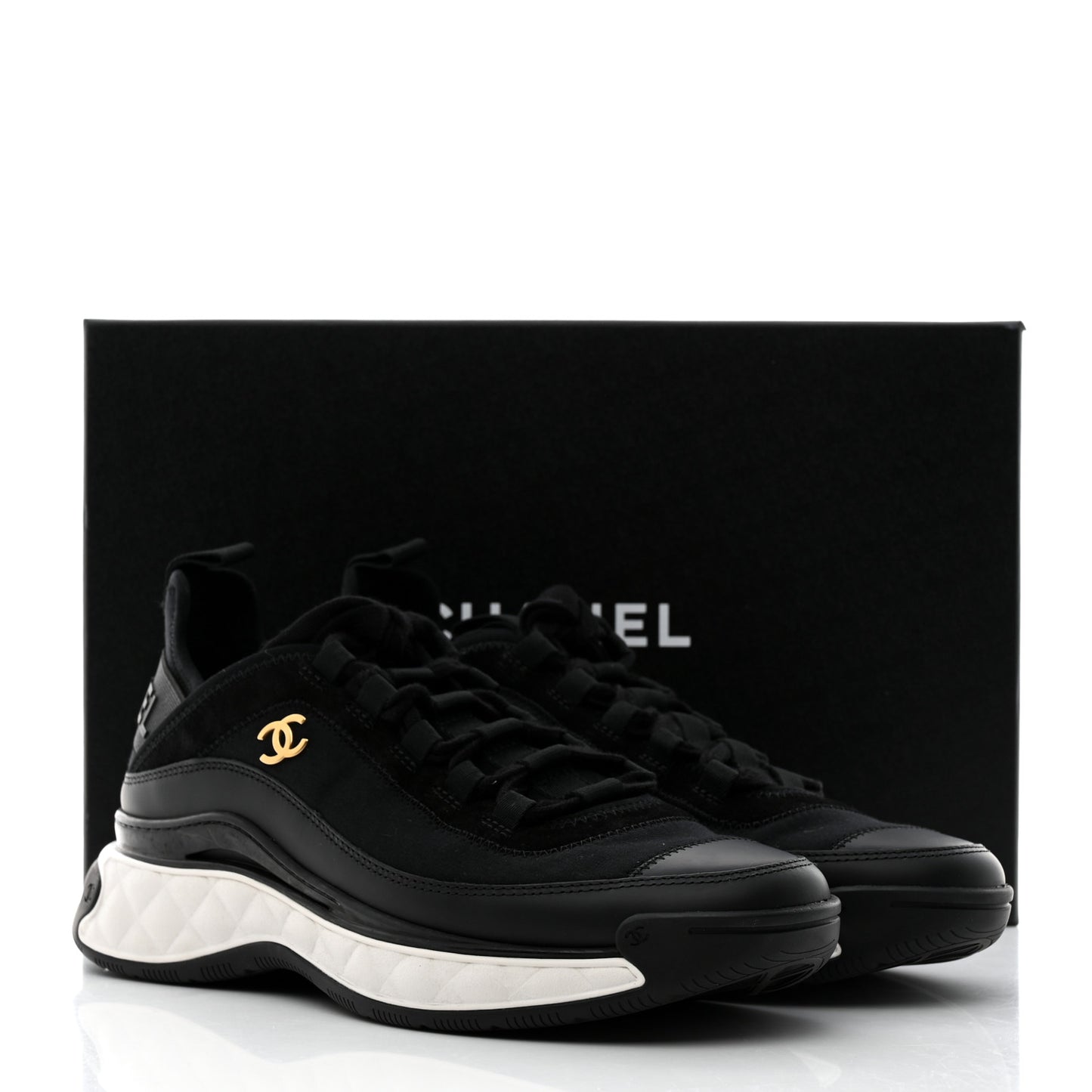 Velvet Calfskin Mixed Fibers CC Sneakers 38.5 Black